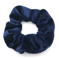 Chouchou en velours bleu marine avec texture pelucheuse et tissu élastique pour femme - Bleu marine