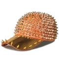 Punk style orange baseball cap with gold brim and full metallic silver spikes - Adjustable (55-59cm) / Orange-Yellow Base Gold Rivets