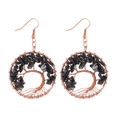 Handmade Tree of Life earrings with bronze wire wrapping and natural black crystals - Black Crystal