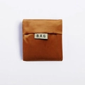 Foldable dark brown oxford shopping bag in square shape with a BAG label detail - Coffee
