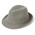 Classic fedora trilby hat in greyish brown weave with side bronze metal eyelets - 57cm / Light Grey (Linen Style)