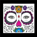 Bunter Zucker-Totenkopf-Gesichts-Tattoo-Aufkleber für Halloween mit Blumen-Mustern - HFS014