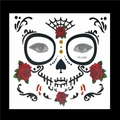 Detailed Day of the Dead face tattoo design featuring red roses and spider web patterns - HFS022