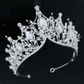 Luxurious silver bridal crown with sparkling rhinestones and delicate handmade pearls - Individual Crown / Silver