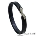 Bracciale minimalista in vera pelle nera da uomo con gancio argentato, lungo 21,5 cm - Nero / 21.5cm