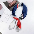 Elegant 70cm silk scarf with geometric navy red and beige patterns for women - 70cm / 35 Piano Red Blue