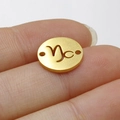 Golden Capricorn zodiac circular charm with mirror finish and dual hole for DIY jewelry - Capricorn Style (Gold 10)