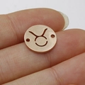 Rose gold Taurus zodiac round pendant charm in mirror-finish stainless steel - Taurus Style (Rose Gold 2)