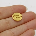 Golden stainless steel Aquarius zodiac circular charm with double holes for DIY jewelry - Aquarius Style (Gold 11)