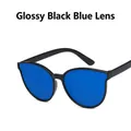 Classic round frame kids sunglasses with shiny black frame and blue mirrored lenses - Glossy Black Blue Mirror