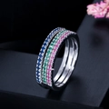 Driedelige stapelbare zilveren ringen met blauwe, groene en roze zirkoonstenen - B Ring Set (Multicolor) Maat 6