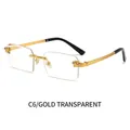 Rimless transparent sunglasses with golden leopard head metal temples and black tips - Transparent White