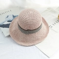 Cappello da sole minimalista in paglia intrecciata rosa chiaro da donna con nastro - Regolabile / Rosa