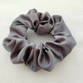 Elegant grey satin scrunchie with silk texture for women ponytail and hair bun styling - Dark Gray