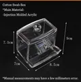 Detailed view of clear acrylic cotton swab organizer with lid and bottom dispensing slot - Thickened Transparent Cotton Swab Box with Lid