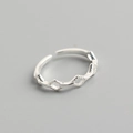 Minimalist S925 sterling silver open ring with geometric honeycomb pattern and metallic finish - Rhombus Geometric Design (TYJ206)