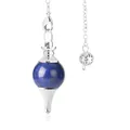 Lapis Lazuli crystal ball pendulum pendant with silver-tone metal frame and chain - Lapis Lazuli