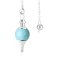 Polished round turquoise crystal pendant energy pendulum with silver metal components - Turquoise