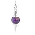 Spherical purple amethyst crystal pendulum pendant with a silver conical base and chain - Amethyst