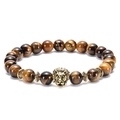 Natural tiger eye stone beaded bracelet with antique gold lion head charm and accents - Lion Head / Antique Gold