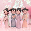 Set of four vintage Chinese style palace girl figurines in soft pastel resin colors - Complete Small Figurine Set