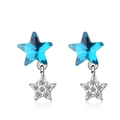 Lindos pendientes de estrella azul para mujer con cristales y acabado en plata pulida - Azul/Plata