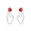 Orecchini a perno minimalisti in argento con gesto a cuore e finitura in rosso smalto - Rame / Rame placcato oro bianco