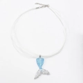 White ribbon mermaid tail necklace with sparkling blue sequin details for women - Blue Scales (7)
