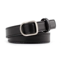 Cinturón minimalista de cuero negro para mujer con hebilla rectangular plateada - Negro