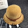 Cappello da pescatore giallo per bambini con fiocco marrone e bordi sfrangiati - Marrone