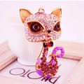 Funkelnder Schlüsselanhänger mit Fuchs-Motiv, lila Emaille und goldener Metallkette - Lila