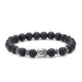 Handgefertigtes Armband aus schwarzem Lavastein mit silbernem Buddhakopf und Perlen - Buddha-Antiksilber