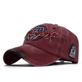 Cappellino da baseball New York in cotone lavato bordeaux con ricamo 3D e bordo in pelle - Borgogna