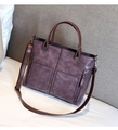 Purple vintage oil leather tote bag with brown handles and dual front zipper pockets - Purple