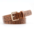 Brown snakeskin pattern faux leather waist belt with gold metallic buckle for women - Snake Print / Camel