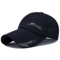 Navy blue canvas baseball cap with long brim and white sports fashion prints - Adjustable / Navy Blue