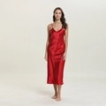 Elegant red satin long nightdress with V-neckline and spaghetti straps for women - M / Dresses / Red