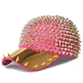 Punk style pink baseball cap with gold metal spikes and reflective metallic brim - Adjustable (55-59cm) / Rose Red Base Gold Rivets