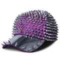 Punk style purple baseball cap with dense silver metal rivets and metallic visor - Adjustable (55-59cm) / Purple Base Silver Rivets