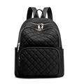 Sac à dos classique en nylon noir avec matelassage en losanges et fermetures éclair argentées - Noir