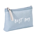 Light blue canvas makeup bag with Best Day text and white zipper for daily storage - Fashion English / Sky Blue