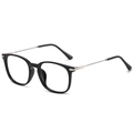 Occhiali anti-luce blu TR90 quadrati con montatura nera e stanghette in metallo argento - Nero Opaco Argento