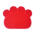 Red cat paw shaped PVC litter mat with anti-slip wire loop texture for pets - Paw Shape / Red
