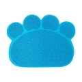 Blue paw-shaped PVC cat litter mat with non-slip coil texture for floor protection - Paw Shape / Sky Blue