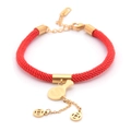 Red braided rope bracelet with rose gold money bag pendant and lucky coins charm - Money Bag Style / Gold