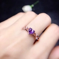 14k rose gold plated ring featuring a purple heart gemstone and double band design - Purple / US 7