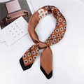 Caramel silk scarf with daisy and polka dot patterns featuring a black border finish - 70*70cm / Four Grids Floral Orange