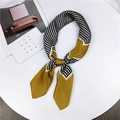 Polka dot silk neckerchief in ginger yellow and black-white pattern on a white pedestal - 70*70cm / Small Dots Yellow