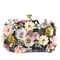Black evening clutch with 3D sequin floral beads and luxury golden metal clasp - Black