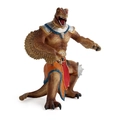 Bruine gevederde dinosaurus krijger figuur met zilveren harnas en oranje rok - Yutyrannus Krijger (405G)